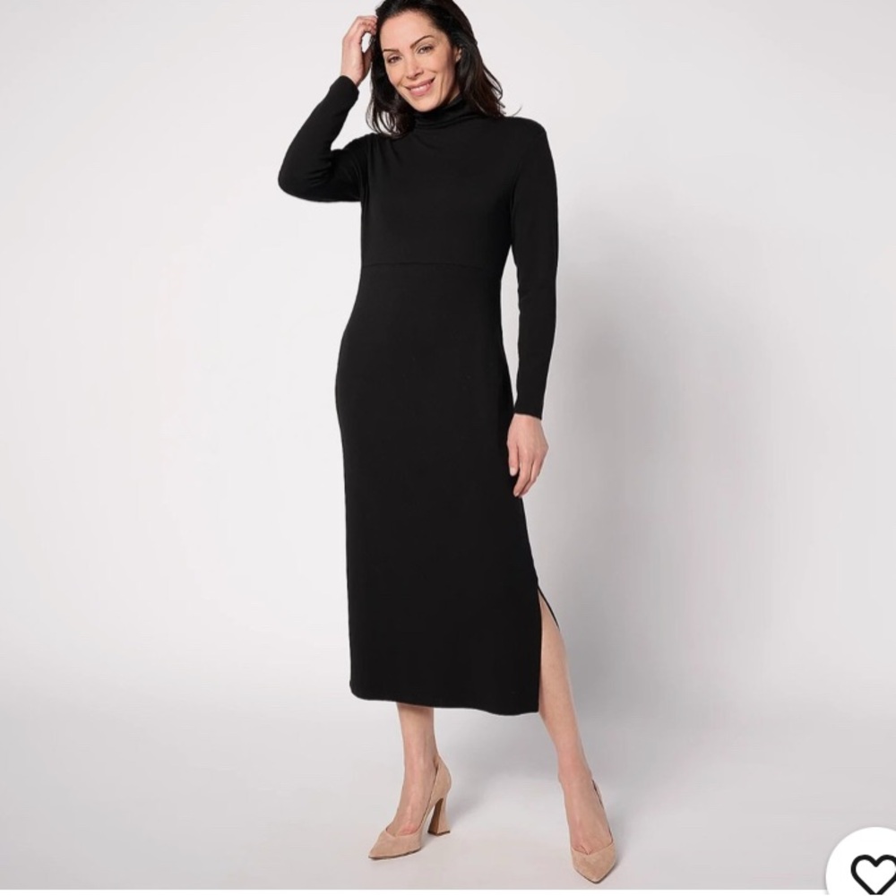NWT Women with Control Petite Jersey Tummy Control Midi Dress-Black Size P Large
